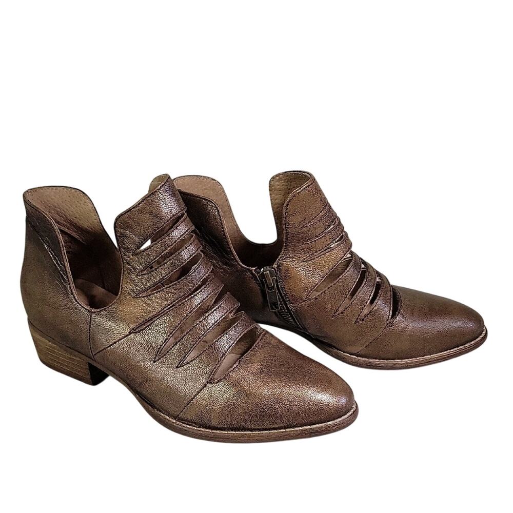 Seychelles Leather Bronze Metallic Ankle Boots Womens Size 6 NEW